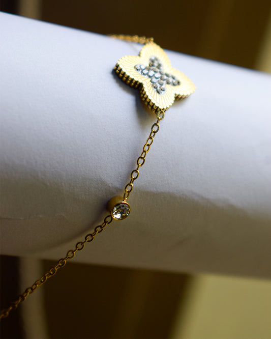 Gold-Tone Floral Charm Bracelet with CZ Stones – Premium Artificial Jewelry