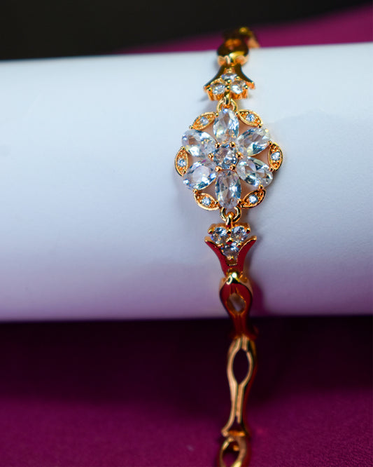 Gold-Tone Floral Crystal Bracelet – Premium Imitation Jewelry