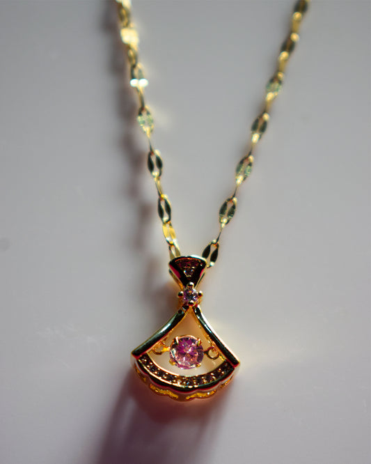 Elegant Gold-Tone Pendant Necklace with Pink Crystal – Imitation Jewelry