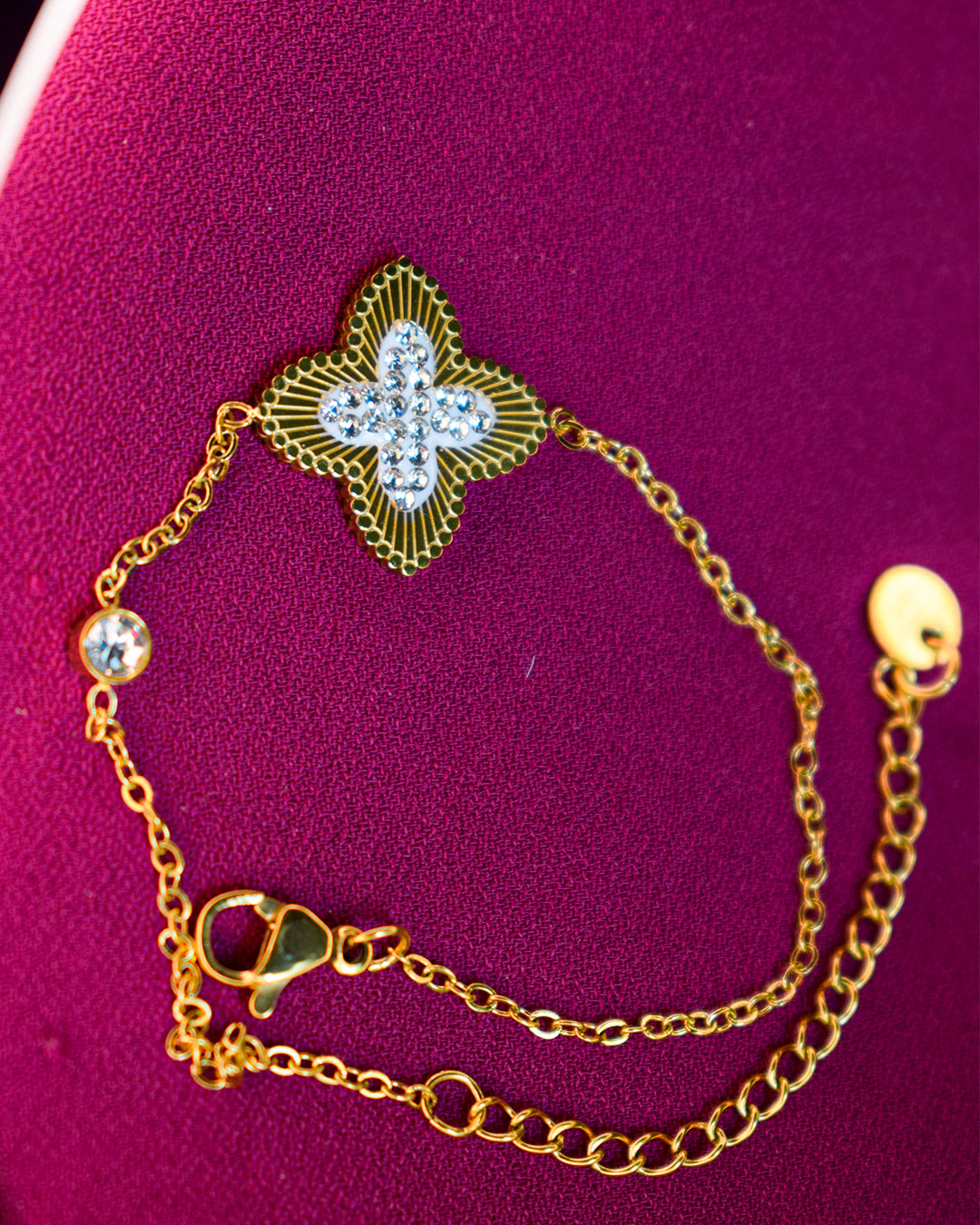Gold-Tone Floral Charm Bracelet with CZ Stones – Premium Artificial Jewelry