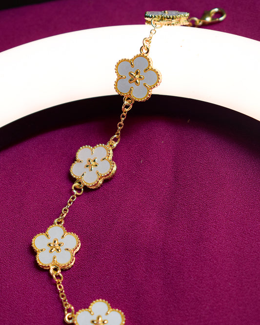 Gold-Tone White Enamel Flower Bracelet – Premium Imitation Jewelry