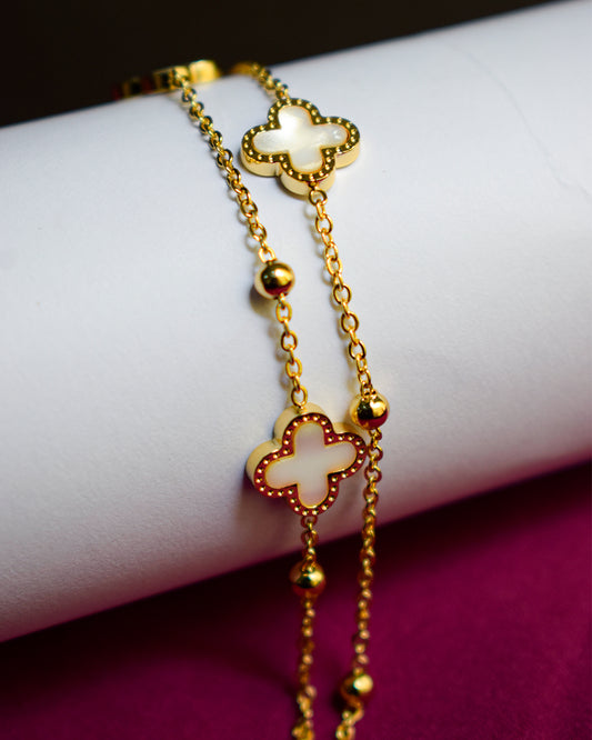 Elegant Gold-Tone Clover Link Bracelet – Imitation Jewelry