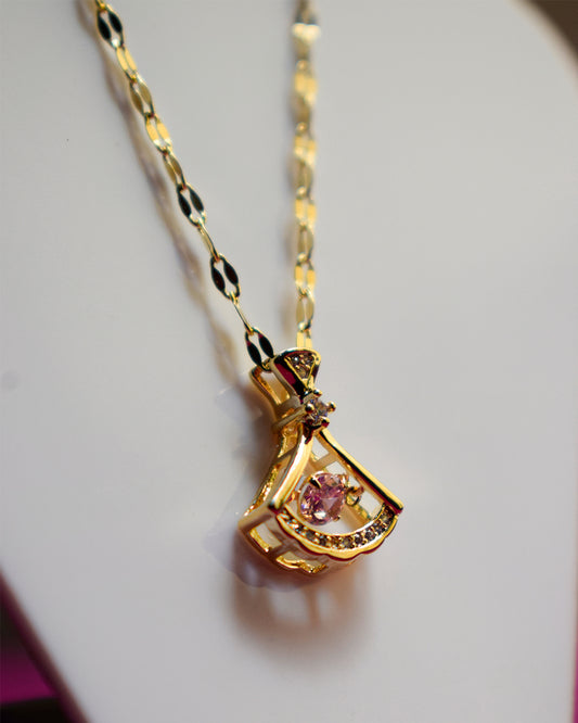 Elegant Gold-Tone Pendant Necklace with Pink Crystal – Imitation Jewelry