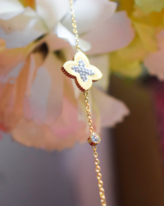 Gold-Tone Floral Charm Bracelet with CZ Stones – Premium Artificial Jewelry