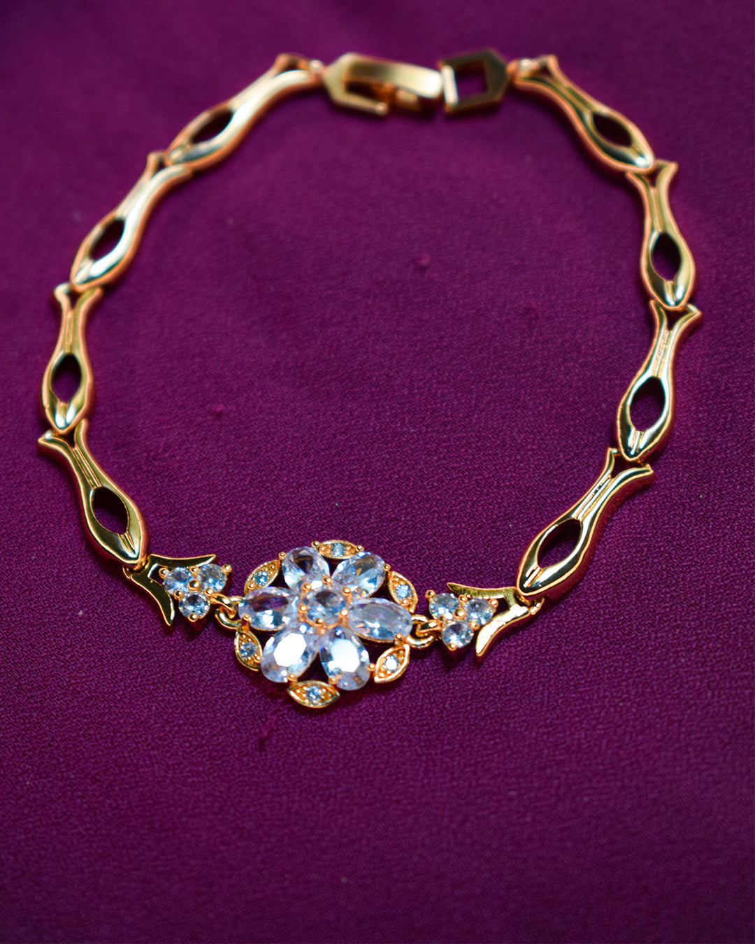 Gold-Tone Floral Crystal Bracelet – Premium Imitation Jewelry