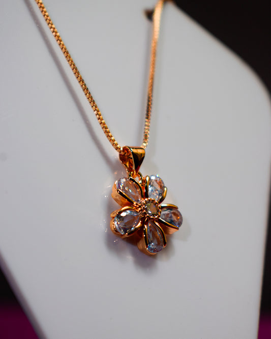 Gold-Tone Flower Pendant Necklace with Clear Crystals – Imitation Jewelry