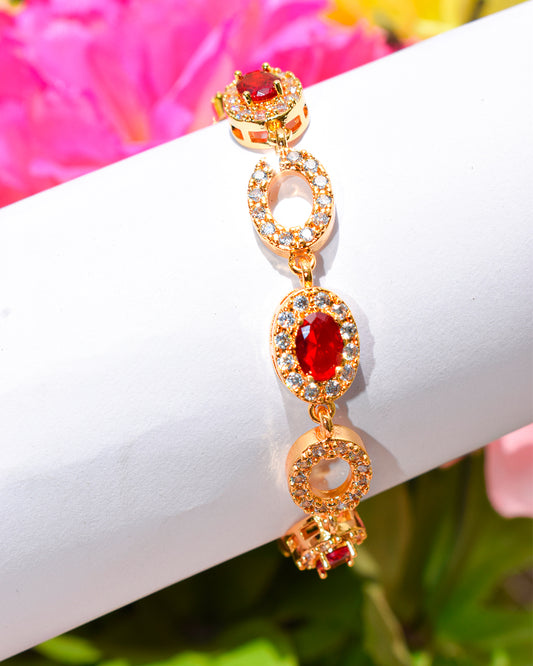 Elegant Ruby Red Stone Bracelet – Premium Artificial Jewelry For Girls