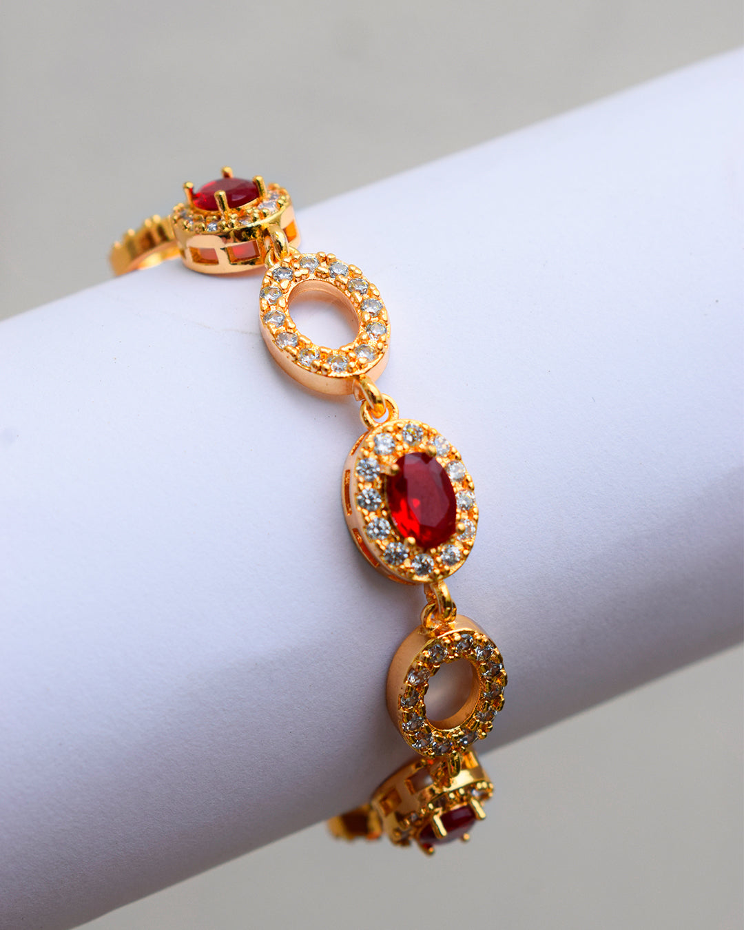 Elegant Ruby Red Stone Bracelet – Premium Artificial Jewelry For Girls